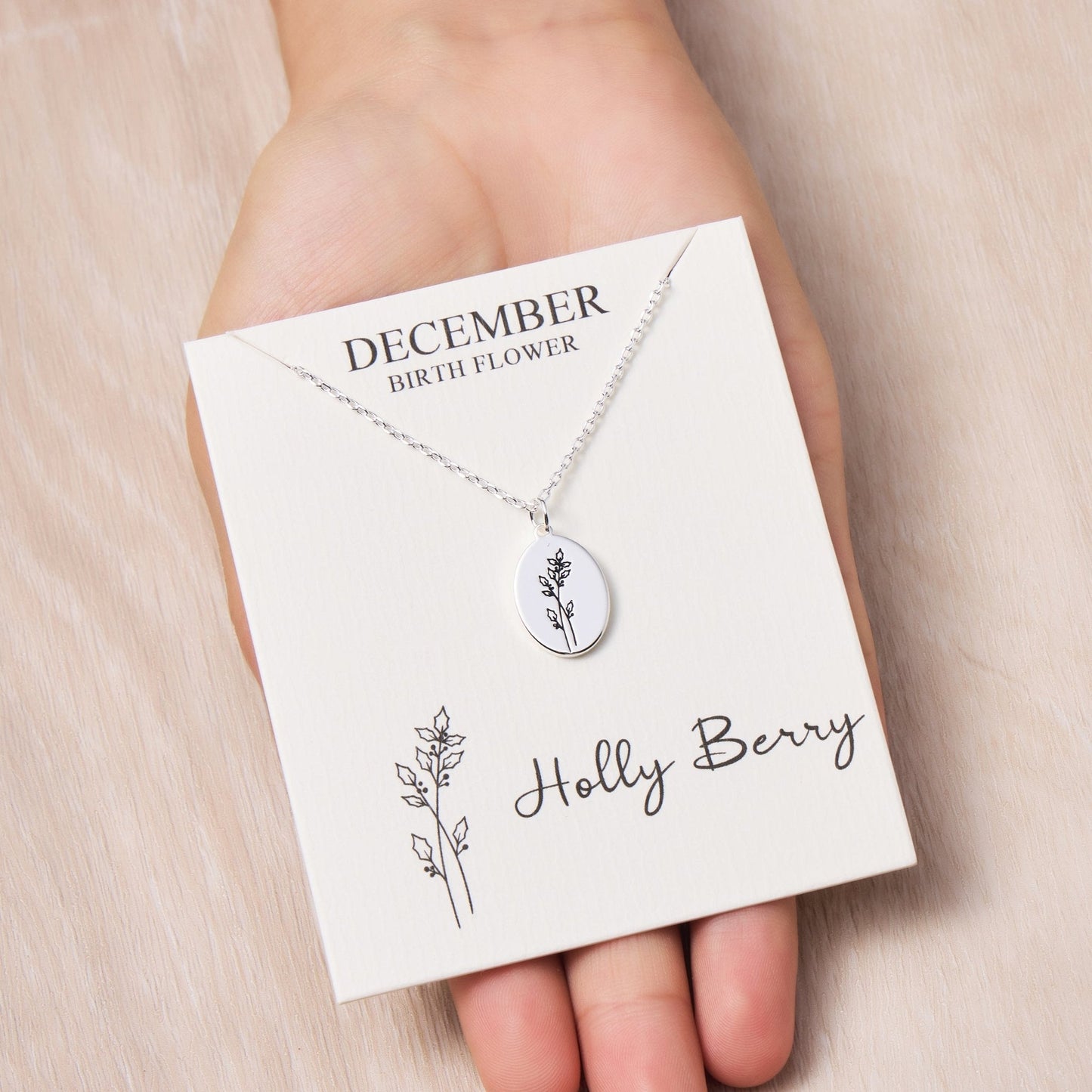December Birth Flower Holly Berry Necklace with Card