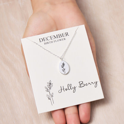 December Birth Flower Holly Berry Necklace with Card