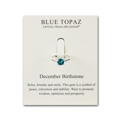 December (Blue Topaz) Adjustable Birthstone Ring Created with Zircondia® Crystals
