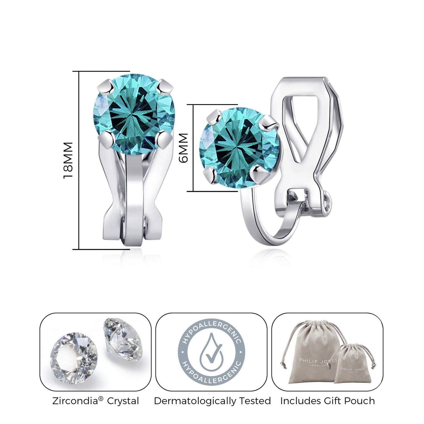December (Blue Topaz) Birthstone Clip On Earrings Created with Zircondia® Crystals