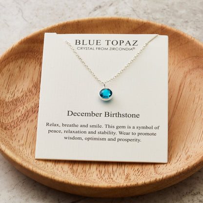 Collier pierre de naissance de décembre (topaze bleue) créé avec des cristaux Zircondia®
