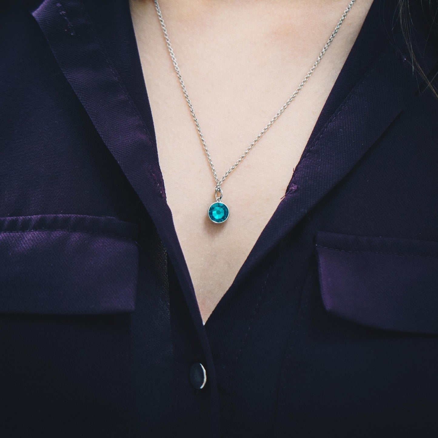 December (Blue Topaz) Birthstone Necklace Created with Zircondia® Crystals