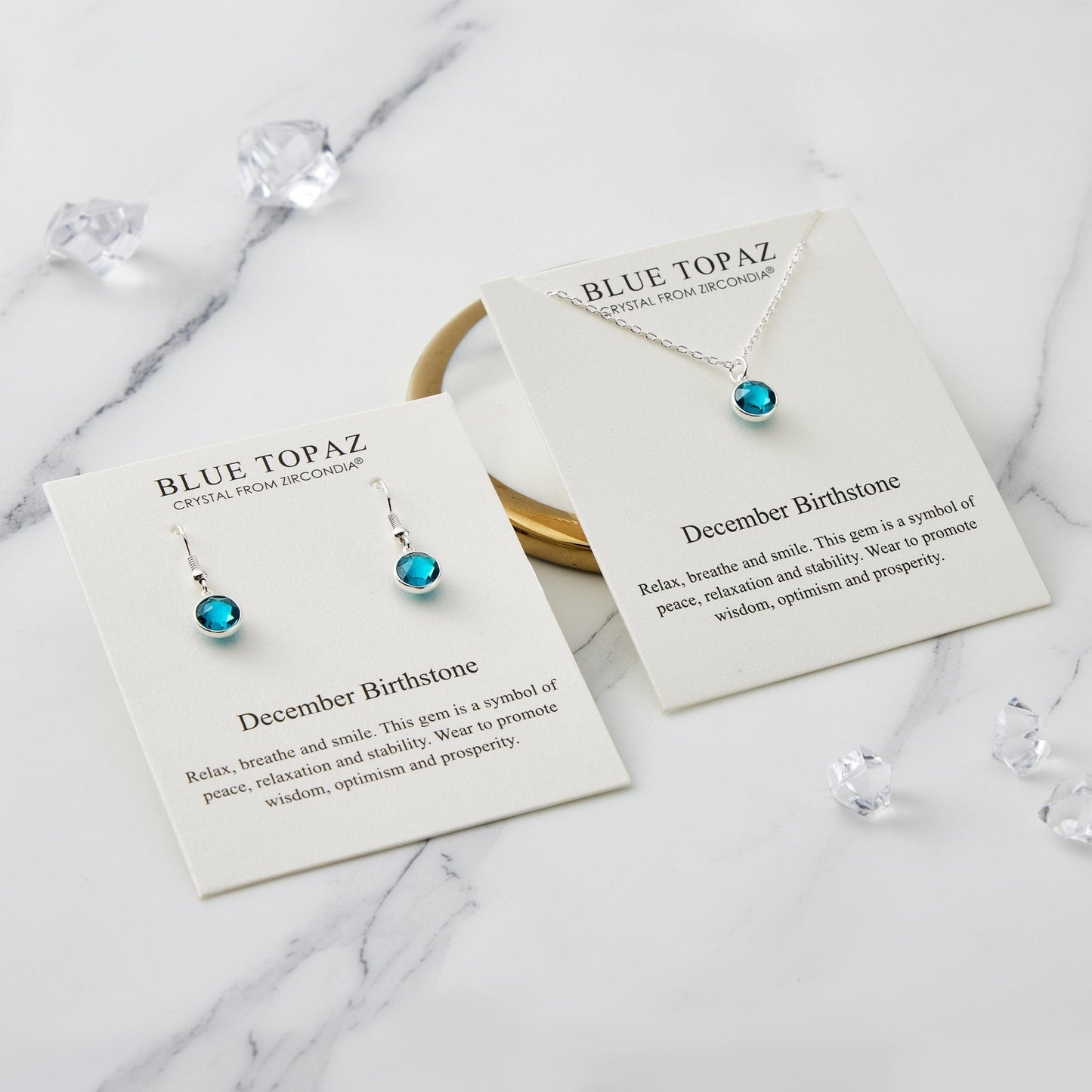 December (Blue Topaz) Birthstone Necklace & Drop Earrings Set Created with Zircondia® Crystals