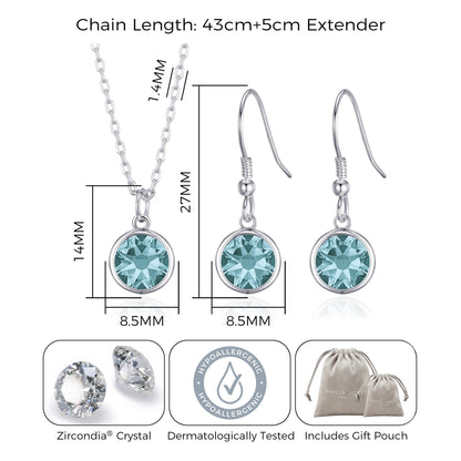 December (Blue Topaz) Birthstone Necklace & Drop Earrings Set Created with Zircondia® Crystals