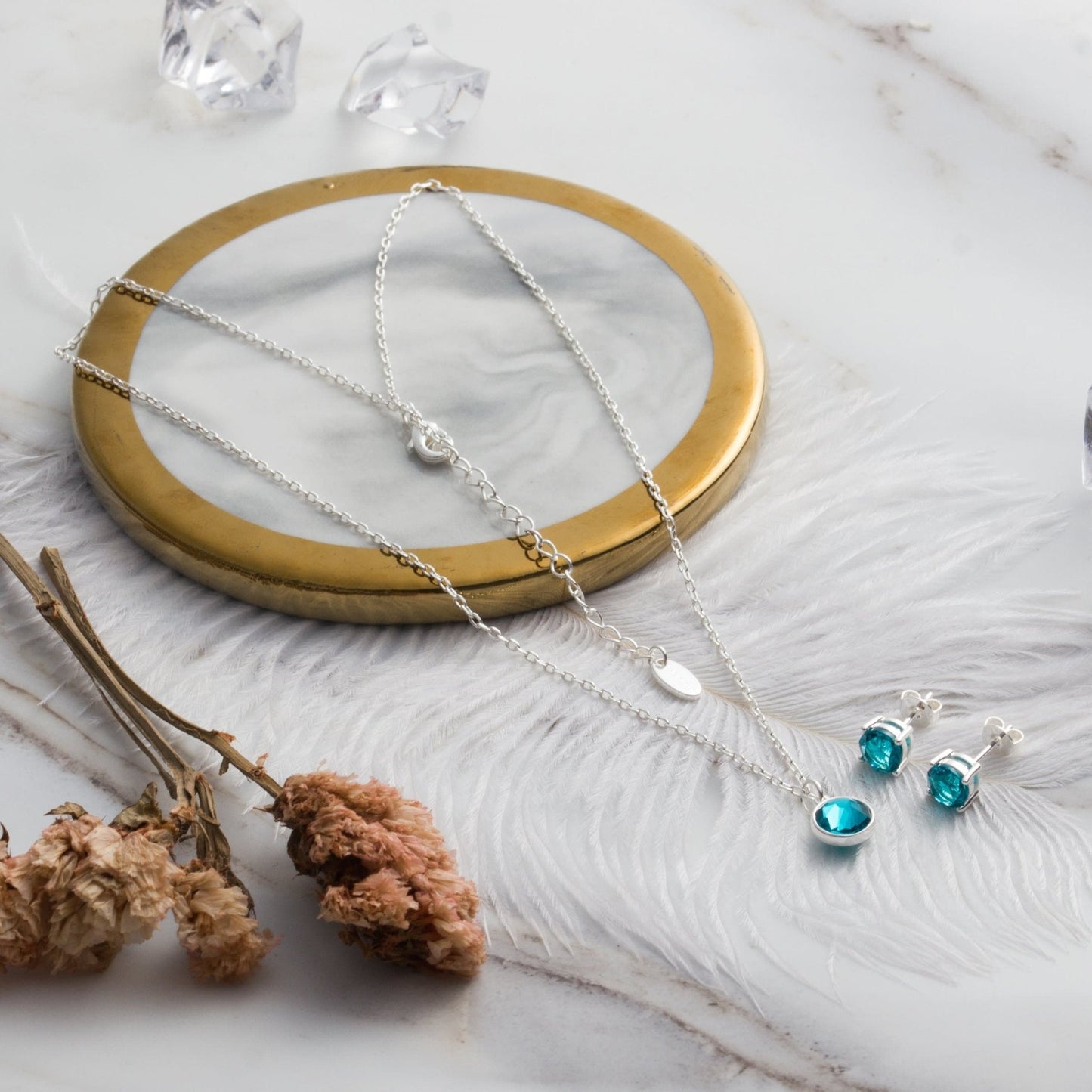 December (Blue Topaz) Birthstone Necklace & Earrings Set Created with Zircondia® Crystals