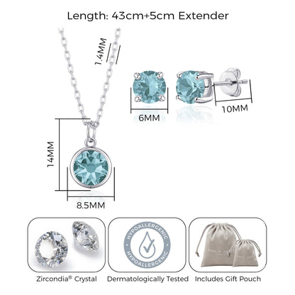 December (Blue Topaz) Birthstone Necklace & Earrings Set Created with Zircondia® Crystals