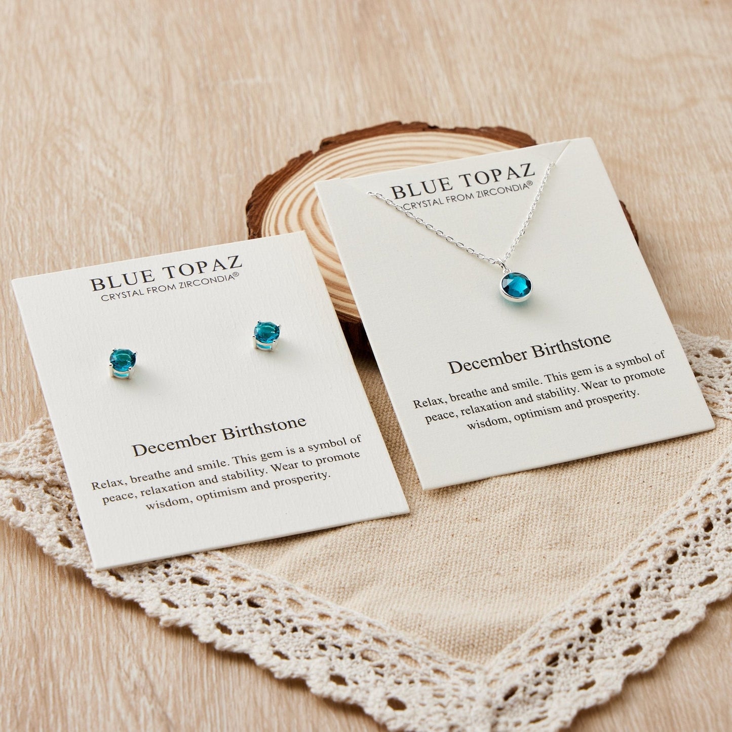 December (Blue Topaz) Birthstone Necklace & Earrings Set Created with Zircondia® Crystals