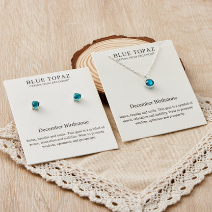 December (Blue Topaz) Birthstone Necklace & Earrings Set Created with Zircondia® Crystals