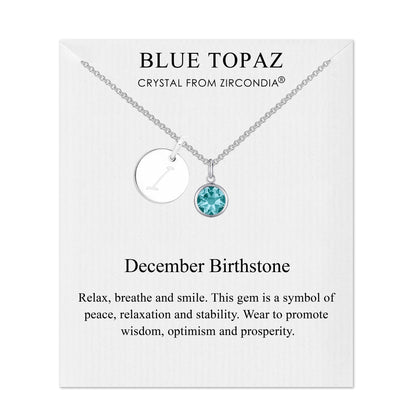 December (Blue Topaz) Birthstone Necklace with Initial Charm (A to Z) Created with Zircondia® Crystals