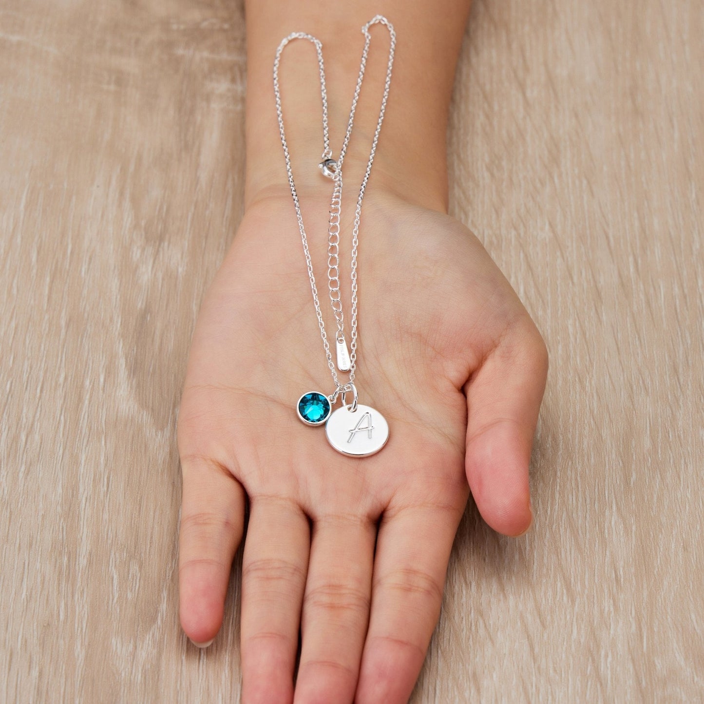 December (Blue Topaz) Birthstone Necklace with Initial Charm (A to Z) Created with Zircondia® Crystals