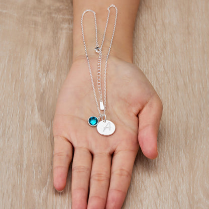 December (Blue Topaz) Birthstone Necklace with Initial Charm (A to Z) Created with Zircondia® Crystals