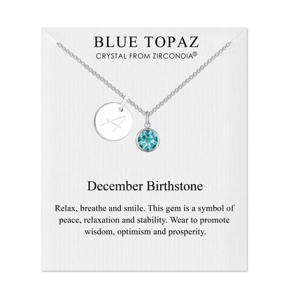 December (Blue Topaz) Birthstone Necklace with Initial Charm (A to Z) Created with Zircondia® Crystals