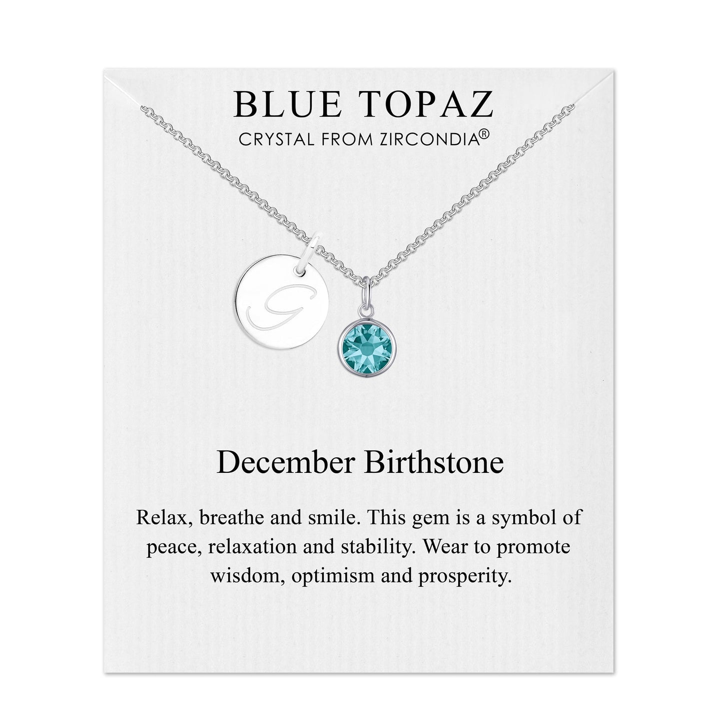 December (Blue Topaz) Birthstone Necklace with Initial Charm (A to Z) Created with Zircondia® Crystals