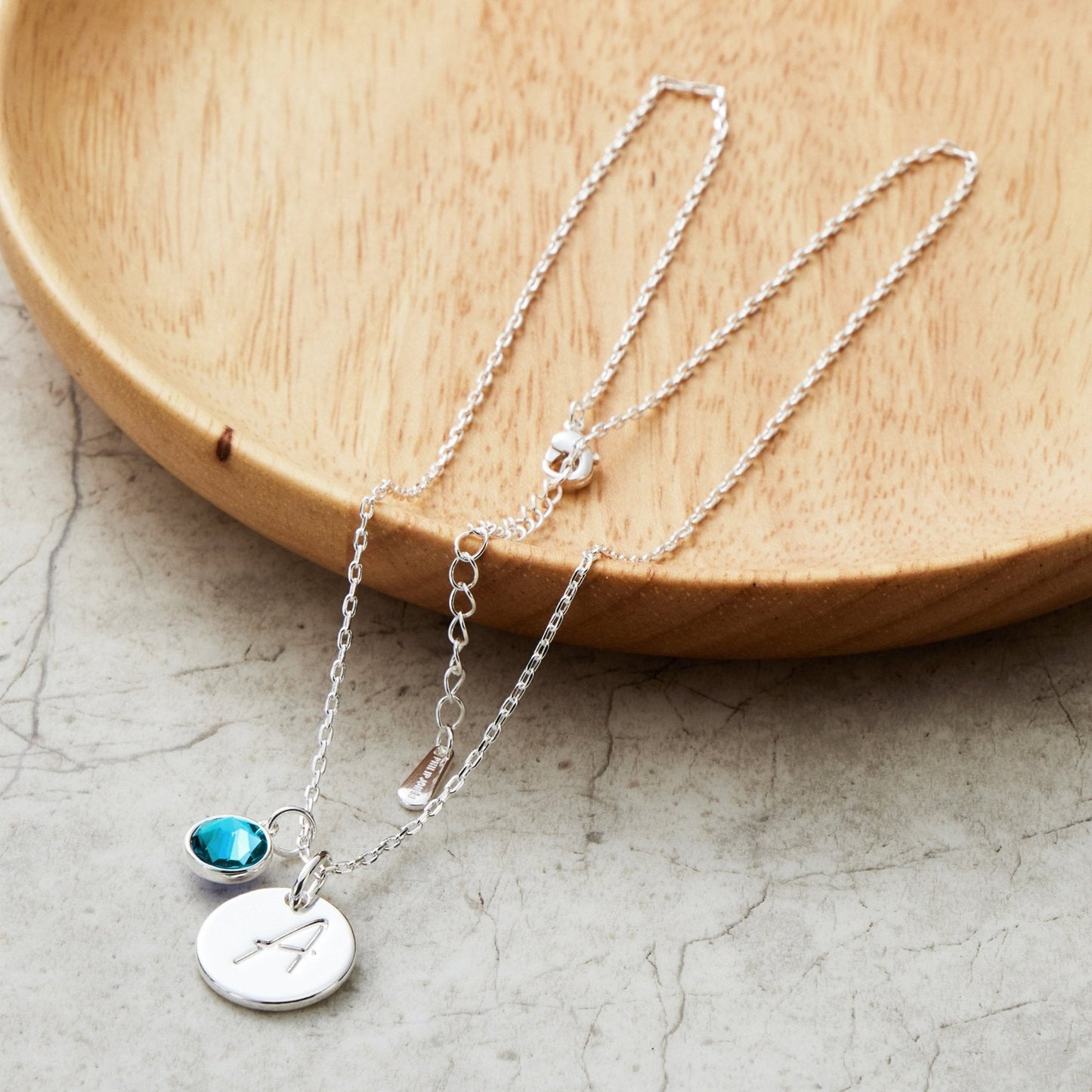 December (Blue Topaz) Birthstone Necklace with Initial Charm (A to Z) Created with Zircondia® Crystals