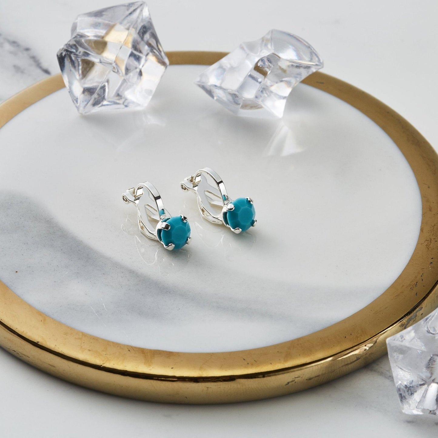 December (Turquoise) Birthstone Clip On Earrings Created with Zircondia® Crystals