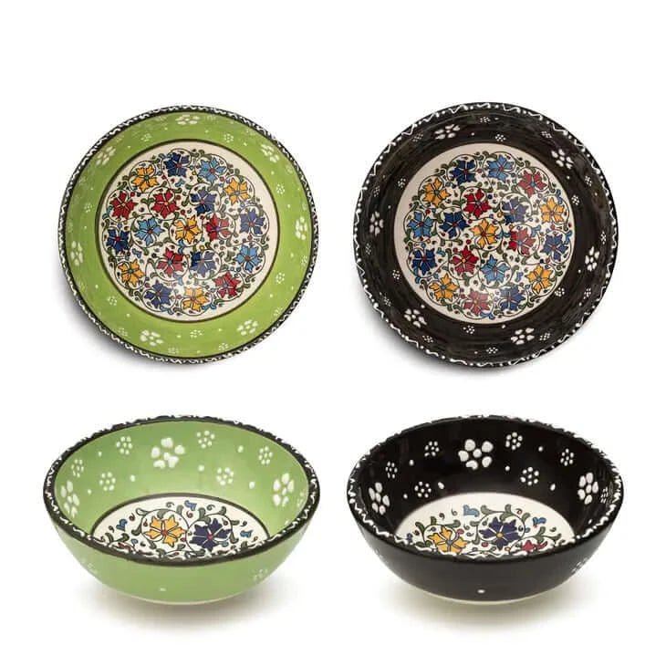 Decorative Set of 2 Mexican bowls in Black and Green 15cm
