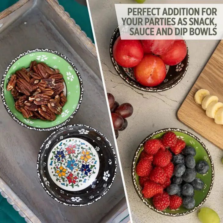 Decorative Set of 2 Mexican bowls in Black and Green 15cm