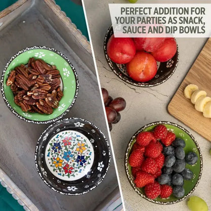 Decorative Set of 2 Mexican bowls in Black and Green 15cm