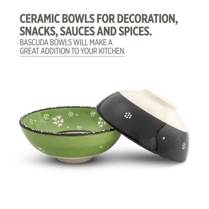 Decorative Set of 2 Mexican bowls in Black and Green 15cm
