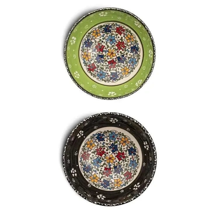 Decorative Set of 2 Mexican bowls in Black and Green 15cm