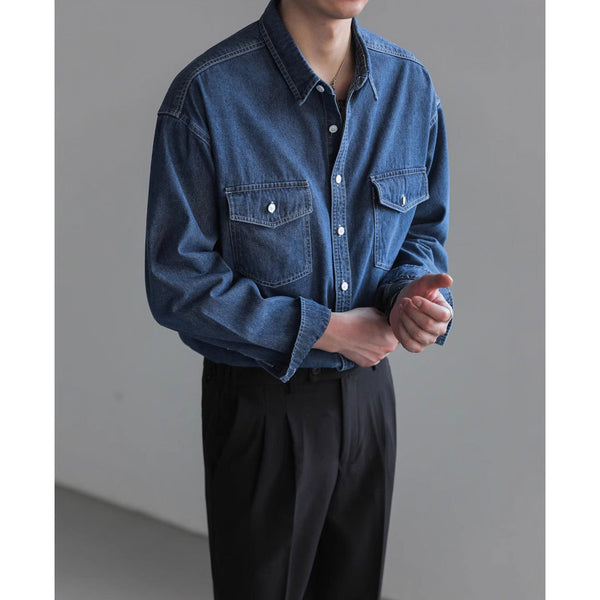 Chemise en Jean à Manches Longues Simple et Ample pour Homme Minority
