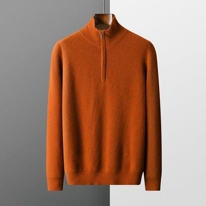 Mens Cashmere Thickened Half-high Collar Zipper Pullover Sweater