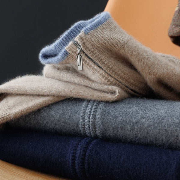 Mens Stand Collar Zipper Thickened Sweater - Stuffs & Savers