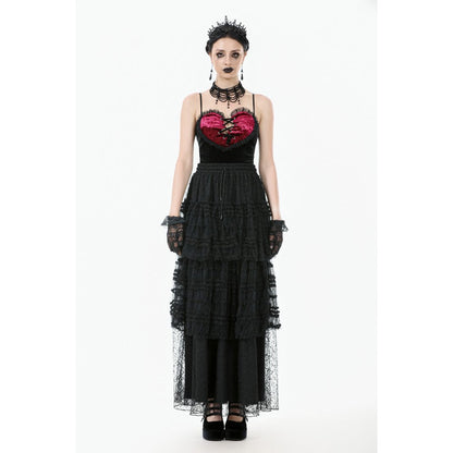 Jupe gothique en velours et dentelle Morticia Dark in Love noire