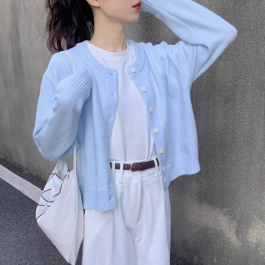 Single-Breasted Knit Cardigan Top