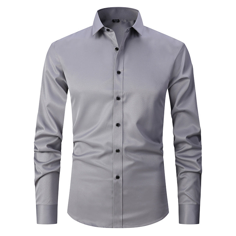 Men's Long-sleeved Fashion Top Slim Solid Color Stretch Shirt