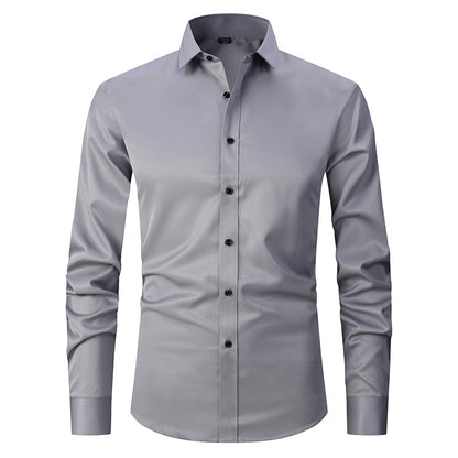 Men's Long-sleeved Fashion Top Slim Solid Color Stretch Shirt