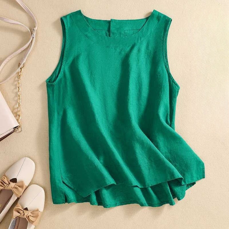 Retro Cotton Linen Vest Women's Loose Sleeveless Top