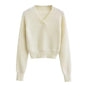 V-neck Thick Pullover Cropped Sweater