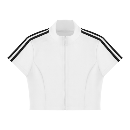 Women's Cropped Full Zip Short Sleeve T-Shirt 220GSM