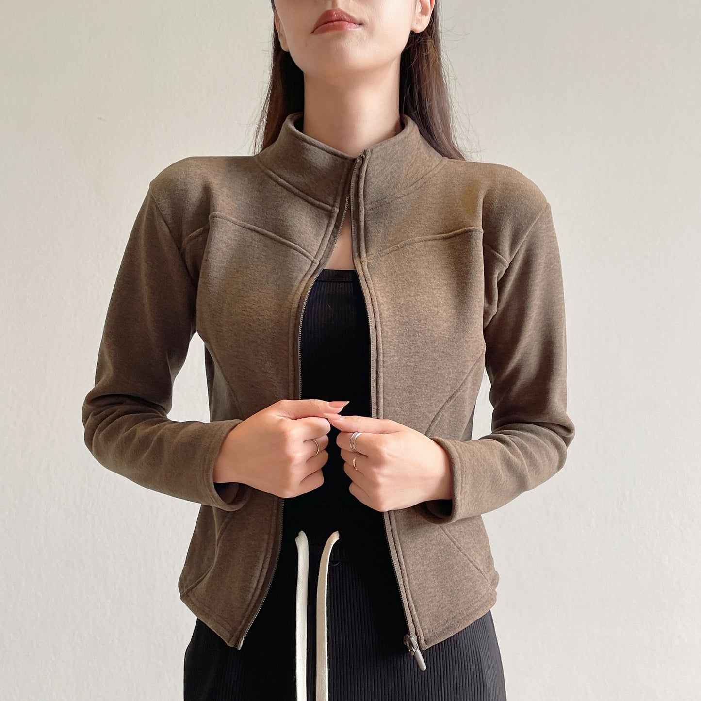 Stand Collar Short Coat Cashmere Hoodie Women Plus Velvet Thickening