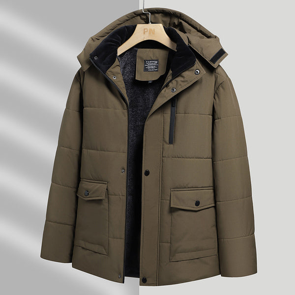 Men Fleece-lined Thickened Hooded jacket
