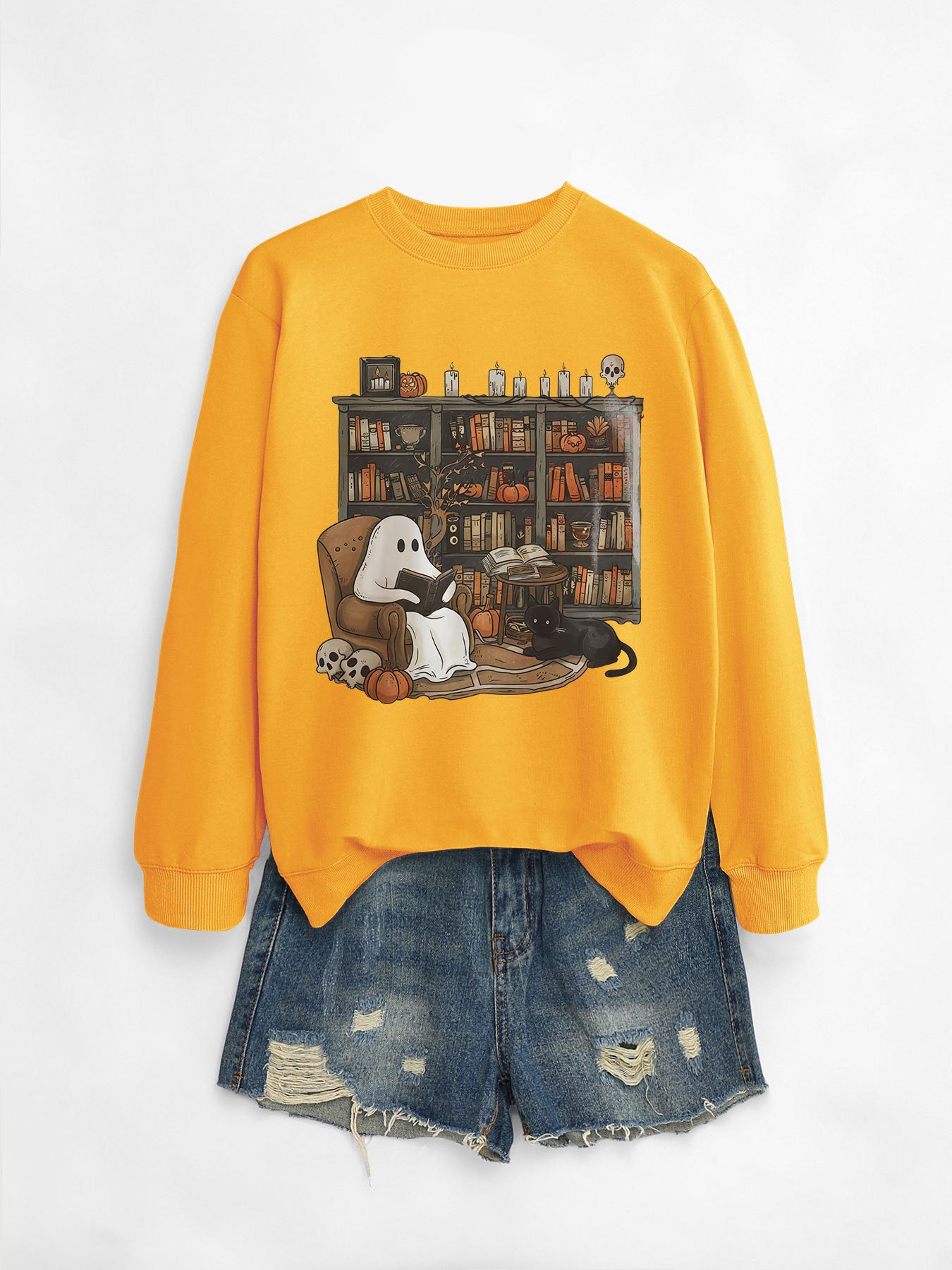 Womens Bookshelf Ghost Sweater