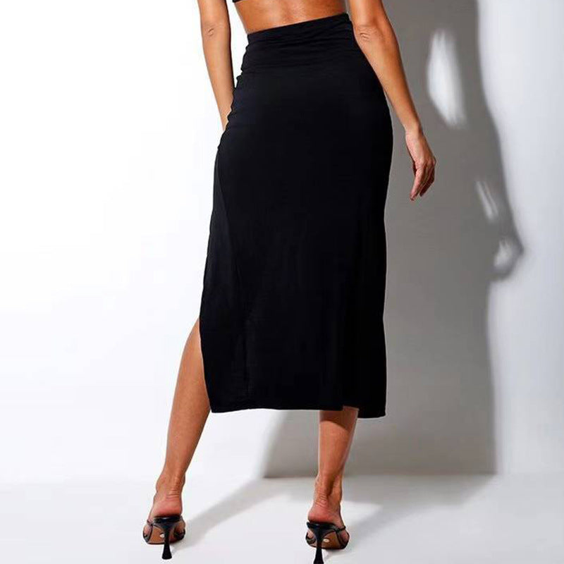 Nouvelle robe femme automne et hiver, couleur unie, taille haute, jupe mi-longue amincissante.