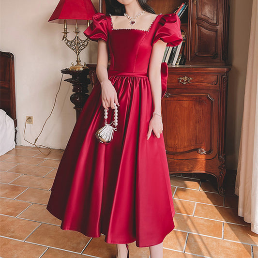 Red French Satin Dress