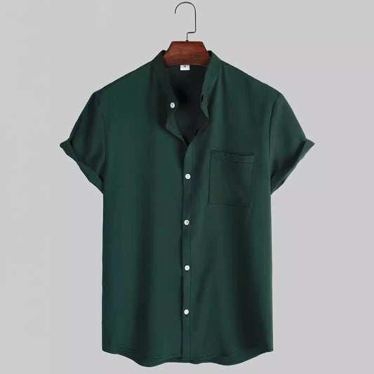 Men's Casual Solid-Colored Shirt With Stand-Up Collar