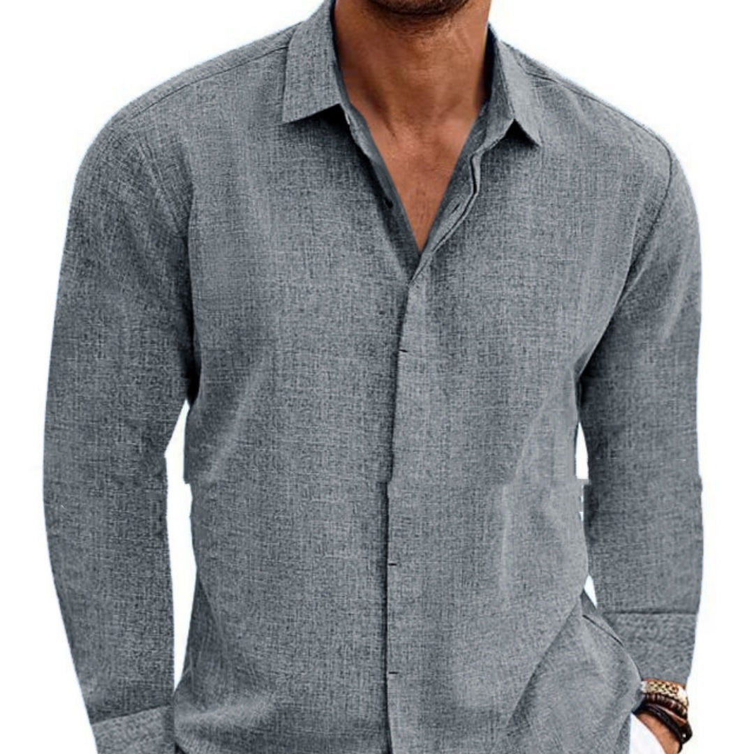 Long Sleeve Cotton Linen Shirt Men