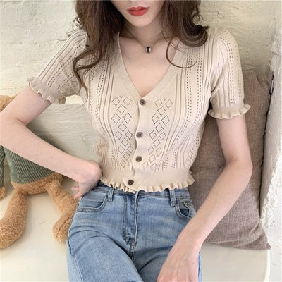 Retro V-neck Short Top Cardigan