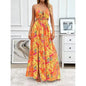 Floral Print Backless Side-Slit Dress