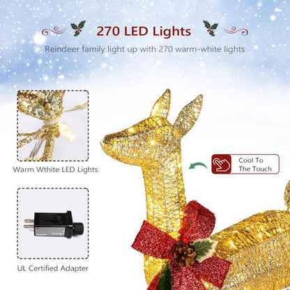 Golden Elk Family Courtyard Elk Decoration 3pcs122x54x38cm