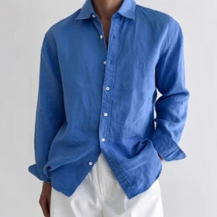 Solid-color Casual All-match Button-up Top For Men