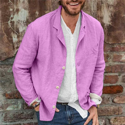 Men's Casual Loose Cotton Linen Long Sleeve Shirt