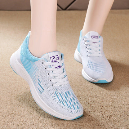 Chaussures de sport respirantes pour femmes à lacets tissées volantes et à la mode