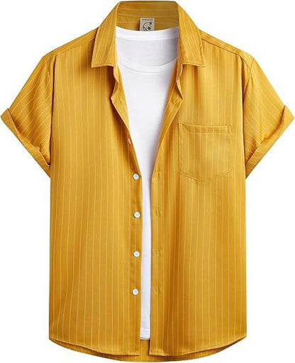 Striped And Solid-color Short-sleeve Shirt-cardigan