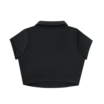 Womens V-Neck Lapel Crop Top