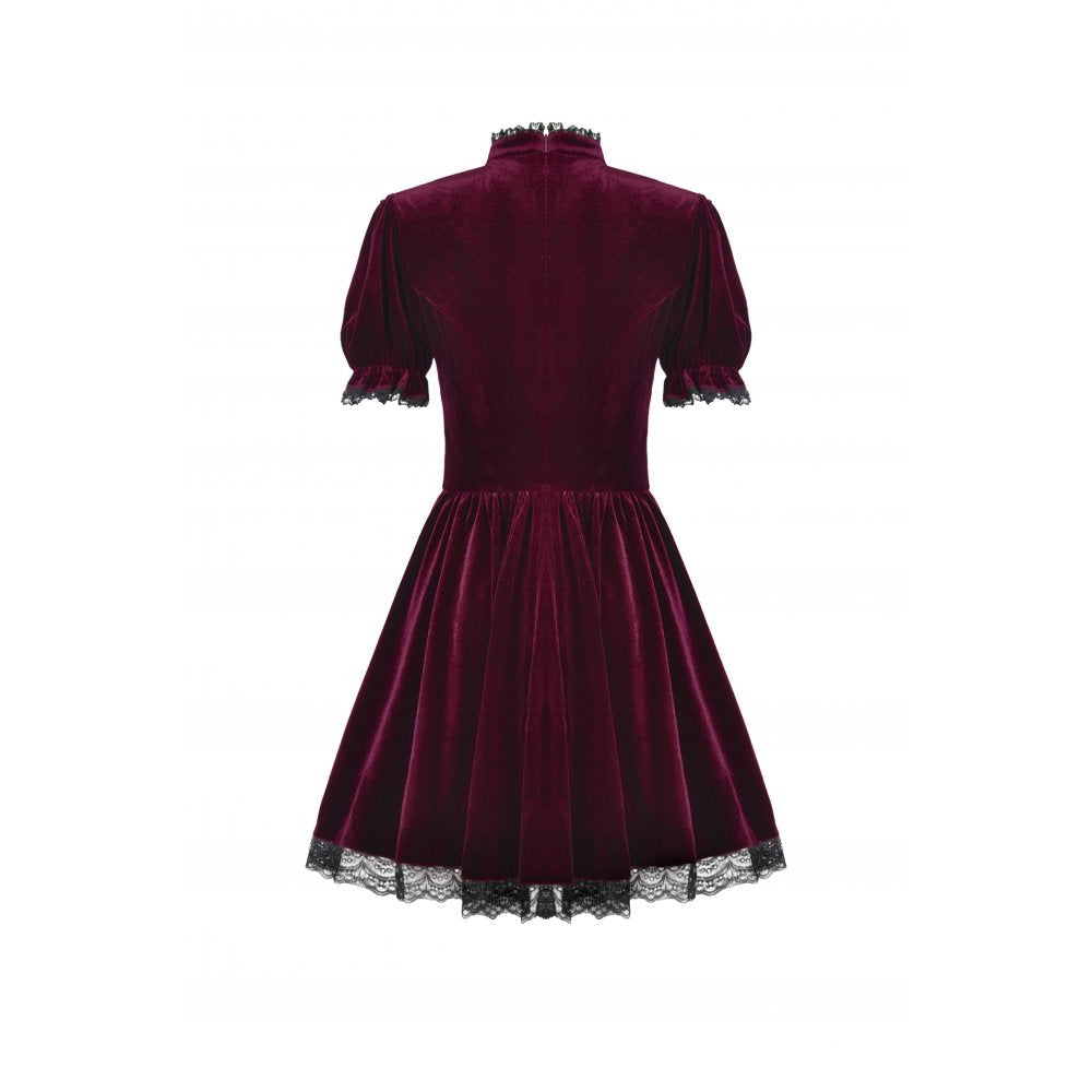 Robe Gothique en Velours Bordeaux à Col en Dentelle Ophelia Dark in Love